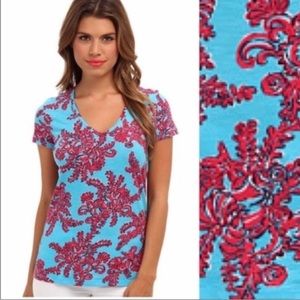 Lilly Pulitzer 100% cotton blue and red print size small